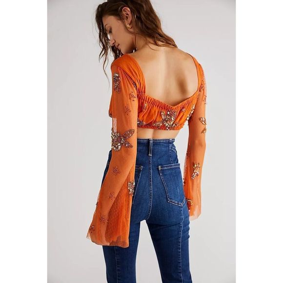 New Free People Summer Spice Top size Small in orange color - Picture 2 of 7